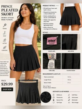 Prince Black Pleated Skater Skirt